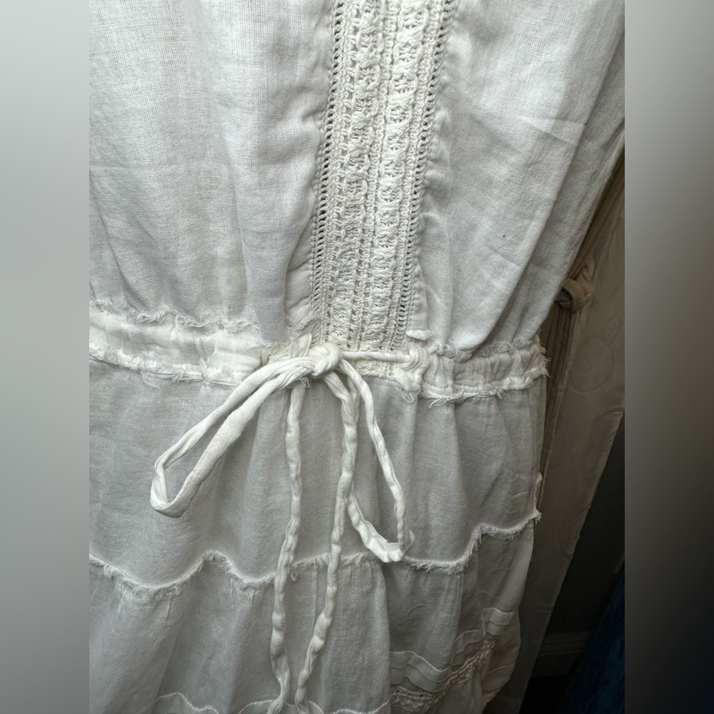 PAIGE White Cotton Boho Tiered Mini Dress | Size Small - Picture 4 of 10